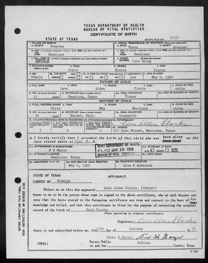 Texas, U.S., Birth Certificates, 1903-1932