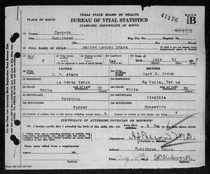 Texas, U.S., Birth Certificates, 1903-1932