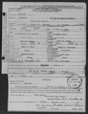 Texas, U.S., Birth Certificates, 1903-1932