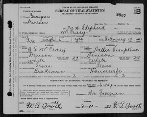 Texas, U.S., Birth Certificates, 1903-1932