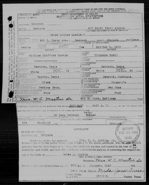 Texas, U.S., Birth Certificates, 1903-1932