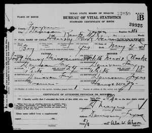 Texas, U.S., Birth Certificates, 1903-1932