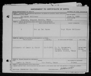 Texas, U.S., Birth Certificates, 1903-1932