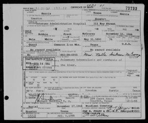 Texas, U.S., Death Certificates, 1903-1982