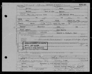 Texas, U.S., Death Certificates, 1903-1982