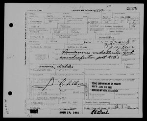 Texas, U.S., Death Certificates, 1903-1982