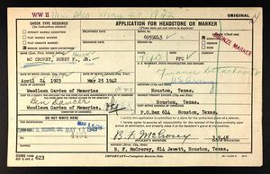 U.S., Headstone Applications for Military Veterans, 1925-1970