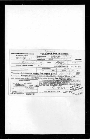 U.S., Headstone Applications for Military Veterans, 1925-1970