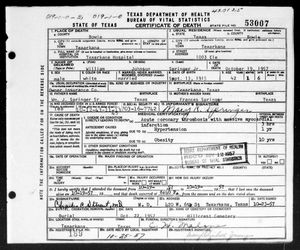 Texas, U.S., Death Certificates, 1903-1982