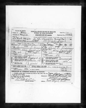 Indiana, U.S., Birth Certificates, 1907-1944