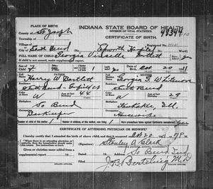 Indiana, U.S., Birth Certificates, 1907-1944