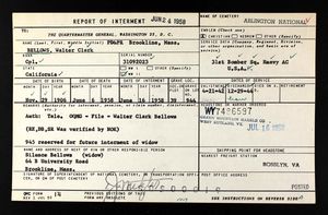 U.S., National Cemetery Interment Control Forms, 1928-1962