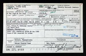 U.S., National Cemetery Interment Control Forms, 1928-1962