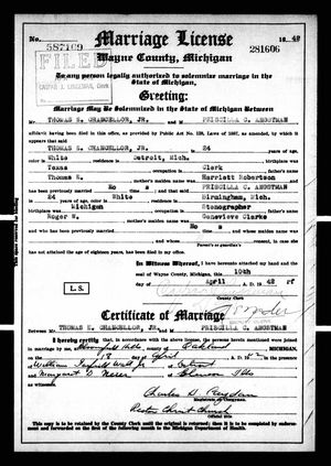 Michigan, U.S., Marriage Records, 1867-1952