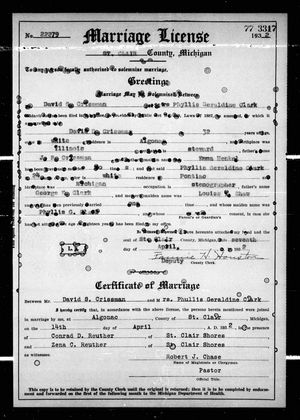 Michigan, U.S., Marriage Records, 1867-1952