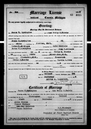 Michigan, U.S., Marriage Records, 1867-1952