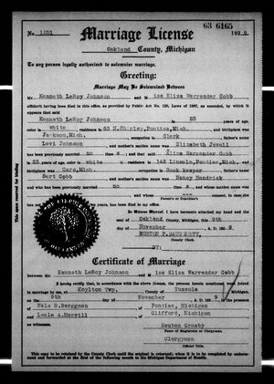 Michigan, U.S., Marriage Records, 1867-1952