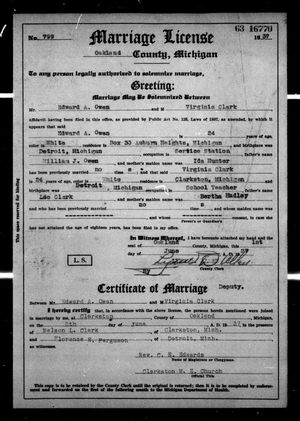 Michigan, U.S., Marriage Records, 1867-1952