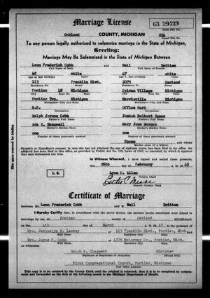 Michigan, U.S., Marriage Records, 1867-1952