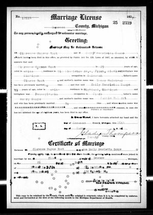 Michigan, U.S., Marriage Records, 1867-1952