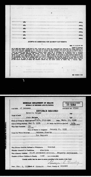 Michigan, U.S., Divorce Records, 1897-1952