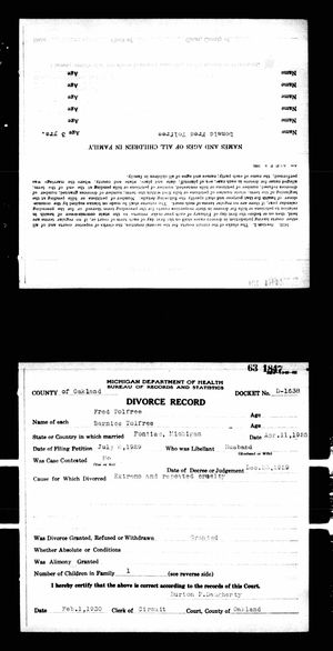 Michigan, U.S., Divorce Records, 1897-1952