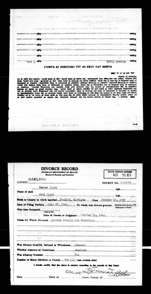 Michigan, U.S., Divorce Records, 1897-1952