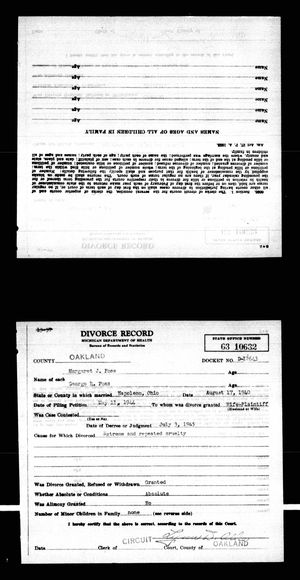 Michigan, U.S., Divorce Records, 1897-1952