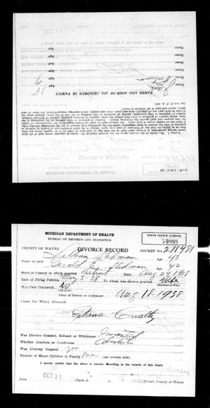 Michigan, U.S., Divorce Records, 1897-1952