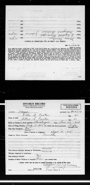 Michigan, U.S., Divorce Records, 1897-1952