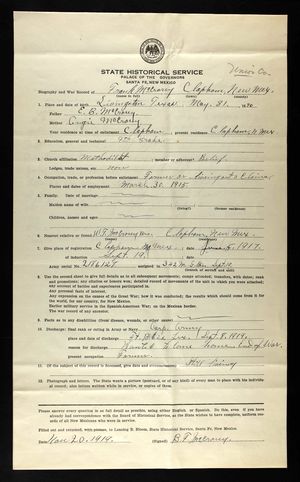 New Mexico, U.S., World War I Records, 1917-1919