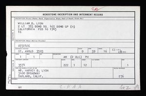 U.S., Headstone and Interment Records for U.S., Military Cemeteries on Foreign Soil, 1942-1949