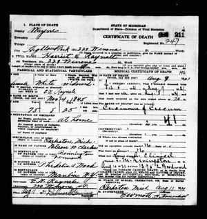 Michigan, U.S., Death Records, 1867-1952