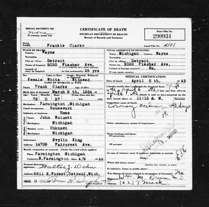 Michigan, U.S., Death Records, 1867-1952