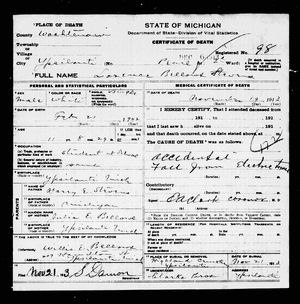 Michigan, U.S., Death Records, 1867-1952