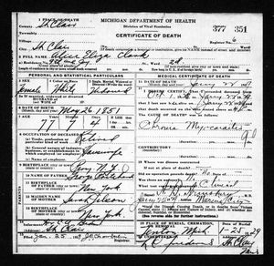 Michigan, U.S., Death Records, 1867-1952