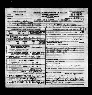 Michigan, U.S., Death Records, 1867-1952