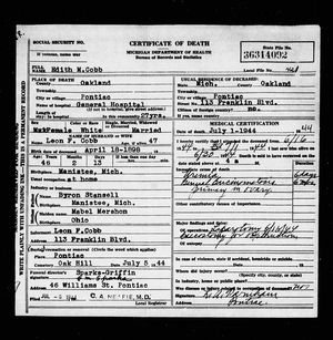 Michigan, U.S., Death Records, 1867-1952