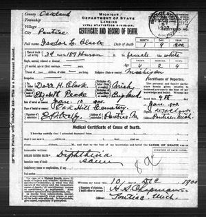 Michigan, U.S., Death Records, 1867-1952