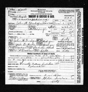 Michigan, U.S., Death Records, 1867-1952