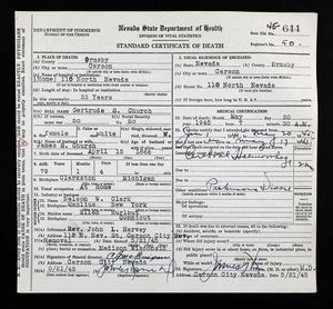 Nevada, U.S., Death Certificates, 1911-1965