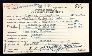 Montana, U.S., Birth Records, 1897-1988