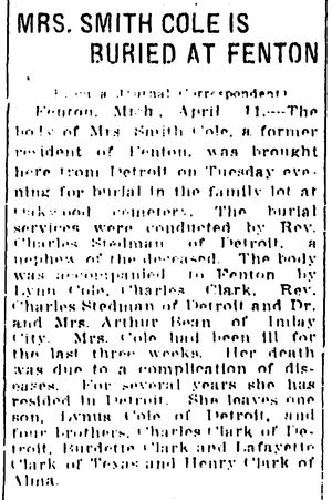 Cole, Sarah obit Flint_Journal_1918-04-11_8