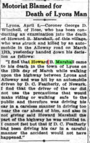 Howard B Marshall Struck and Killed by Car