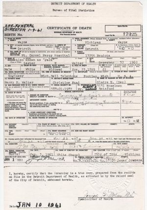 Lester 'Jack' Walter Death Certificate