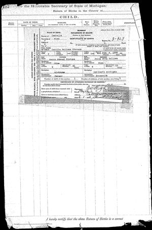 Lucille Bellows Stevens Birth record