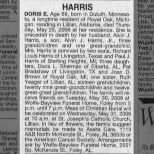 Obituary for DORIS E. HARRIS (Aged 88)