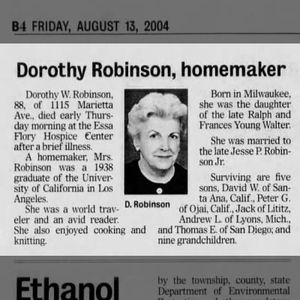 Obituary for Dorothy W. Robinson (Aged 88)