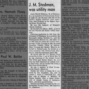 Obituary for J. M. Stedman (Aged 76)