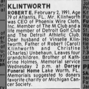 Obituary for ROBERT E. KLINTWORTH (Aged 79)